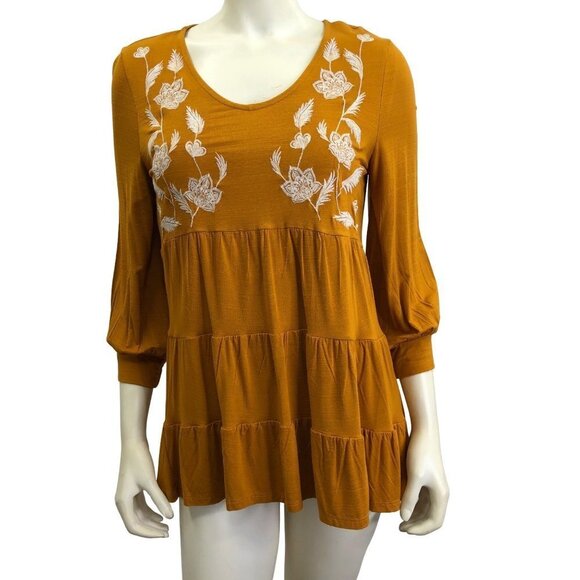 CUPIO $68 3/4 SLEEVE V NECK TOP‎ SM NEW WITH TAG - Picture 1 of 8